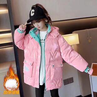 外贸免洗女童加绒加厚冬装棉服2025女大童儿童洋气休闲棉衣外套