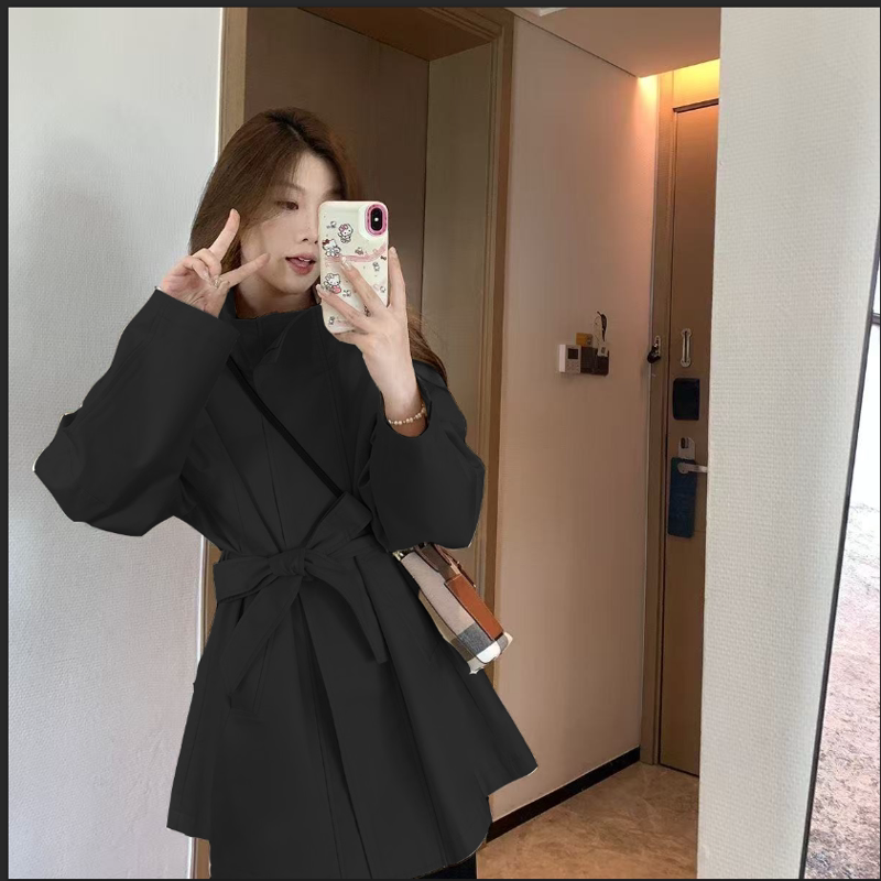立领中长款风衣外套女小个子春款新款英伦风高级春秋气质大衣图片