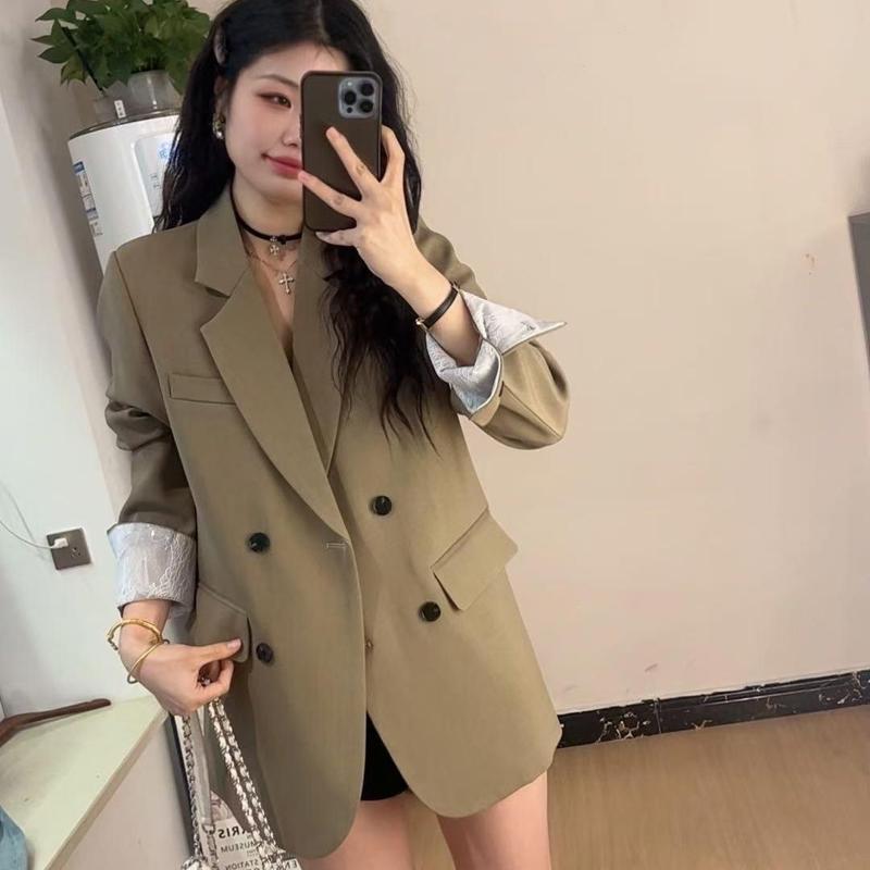 高级蕾丝拼接西装外套洋气韩版宽松春秋季新款潮流小众休闲小西服