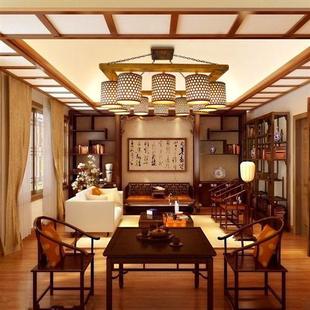 实木吸顶灯客厅长方形餐厅酒店工程灯竹中国风复古吸顶灯具 新中式