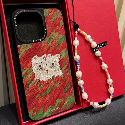 MagSafe磁吸潦草小狗Young Lee油画花丛草地适用iphone18手机保护壳17promax苹果16pro镜面15plus卡通13/13女