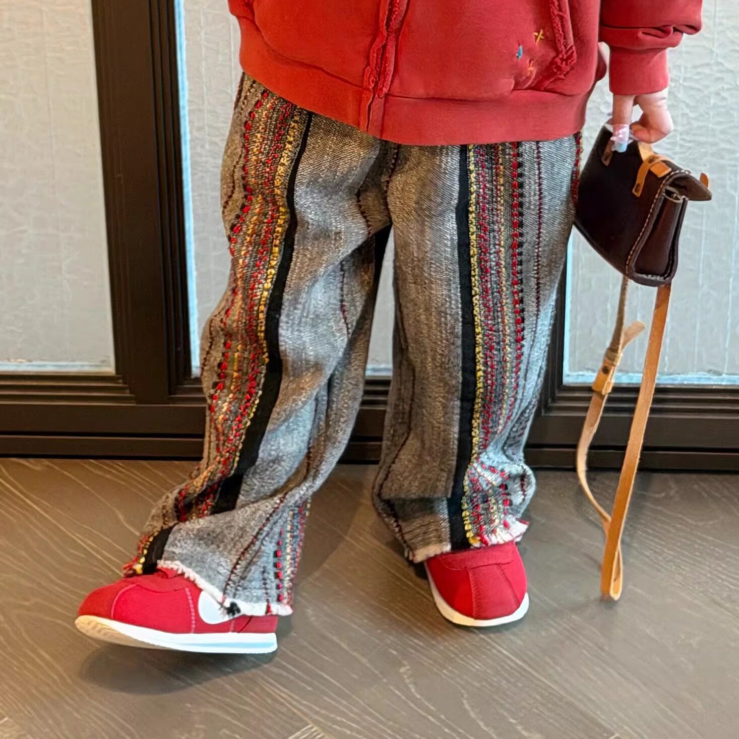 春季亲子拼色流苏牛仔裤