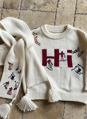 【Happy first】冬日百搭奇趣滑雪场手工儿童亲子毛衣针织衫