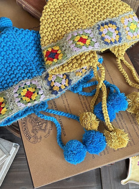 【Happy first】秋冬季小众色彩搭配～祖母格手工防寒保暖针织帽