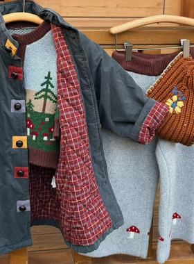 【Happy first】小众防寒复古方块夹棉加厚保暖格子外套儿童棉服