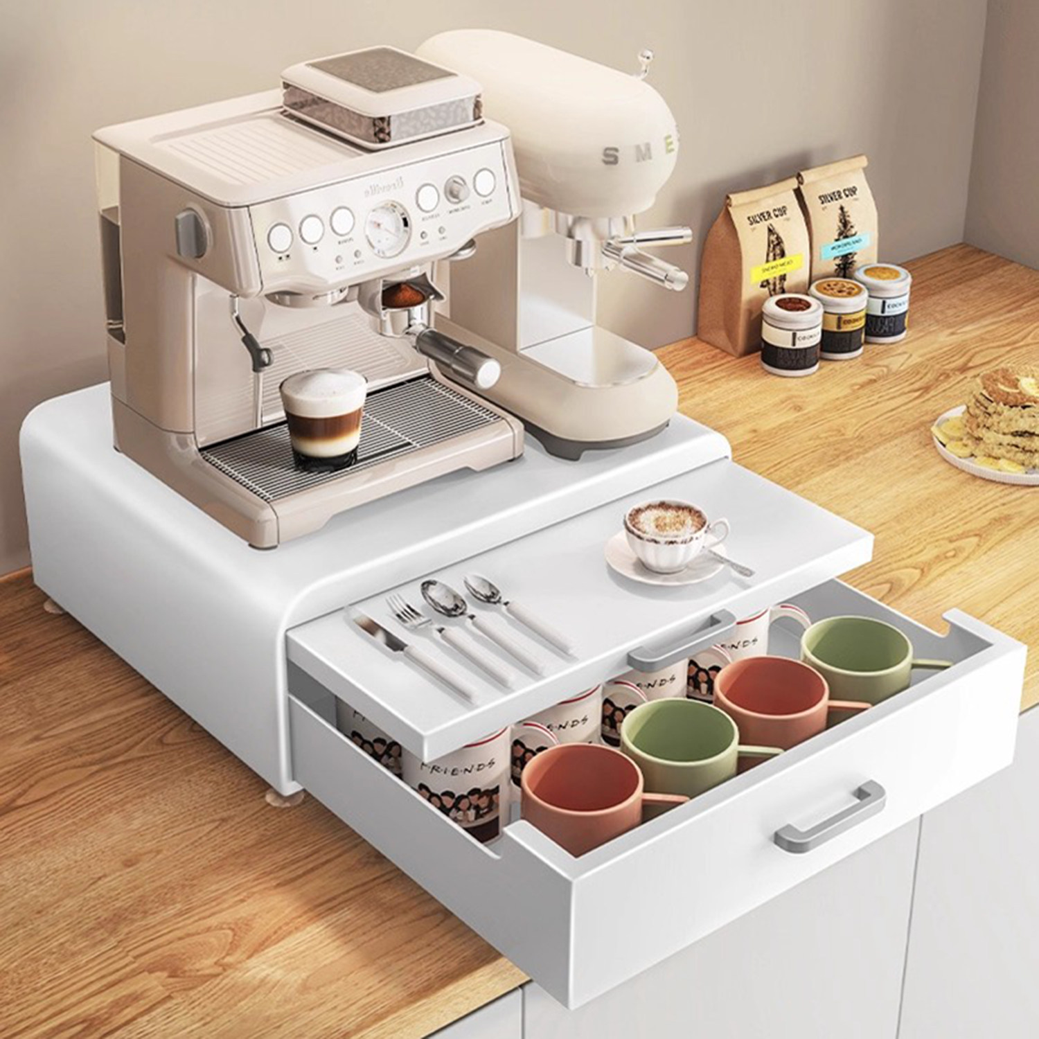 胶囊咖啡机置物架桌面摆放台水杯柜茶包收纳架抽屉式防尘水吧架子