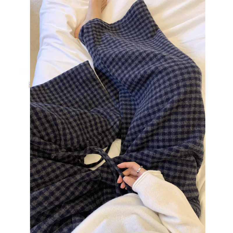 孕妇无托腹针织糯米裤秋冬季加绒加厚高腰阔腿遛弯裤慵懒拖地裤子