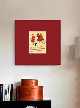 东筱ART红色相框卡纸装裱Running Girls 法式小众艺术装饰画挂画