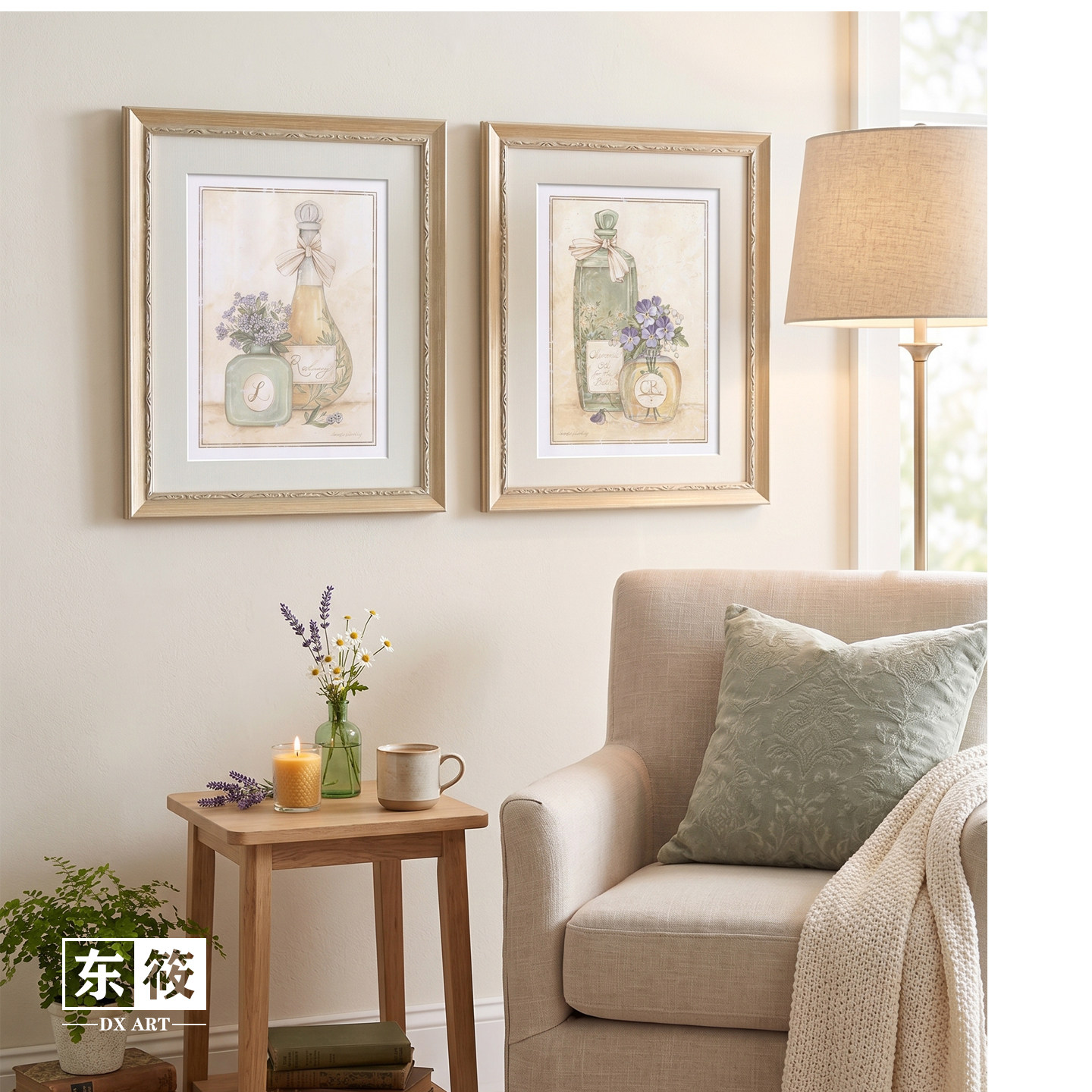 东筱法式复古香水瓶花卉装饰画客厅卧室玄关高级感组合挂画实木框