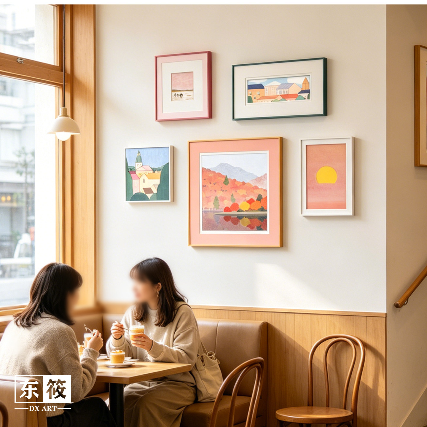 东筱北欧奶油风治愈系五联挂画