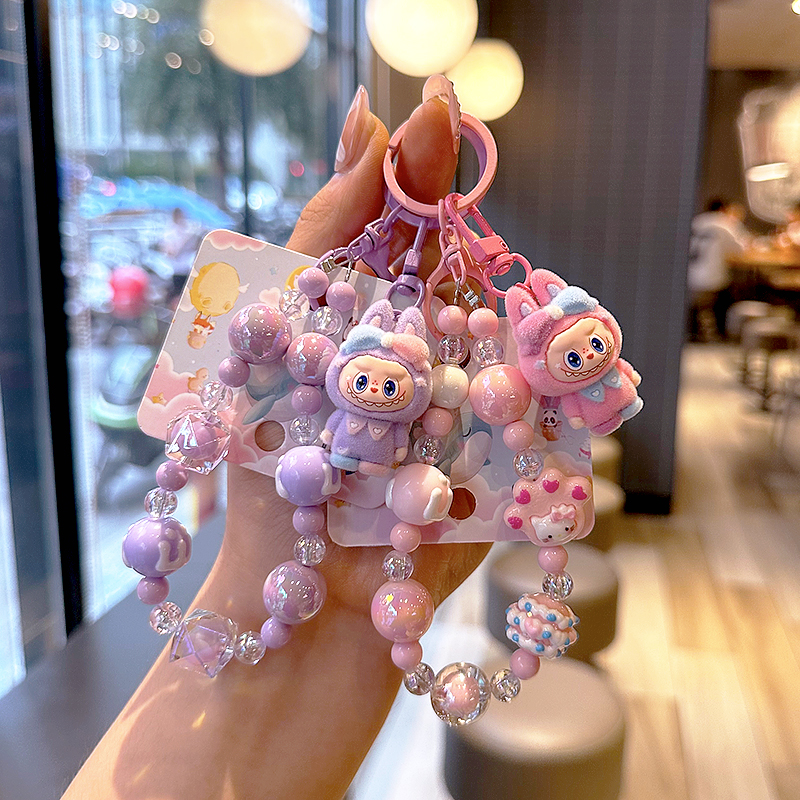 网红爆款植绒娃娃蝴蝶结手机链挂饰可爱精致公仔串珠书包挂件礼品