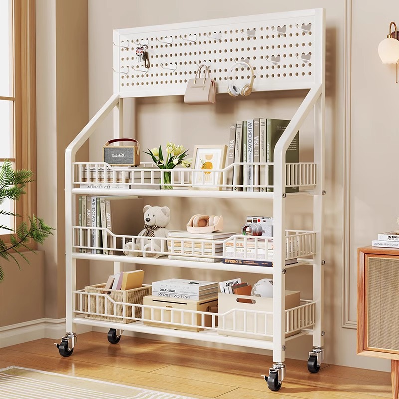 落地洞洞板书架带轮置物架家用大容量小推车学生简易多层书本收纳