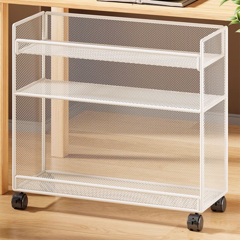 桌下书架家用儿童绘本收纳简易分层落地置物架可移动学生带轮书柜