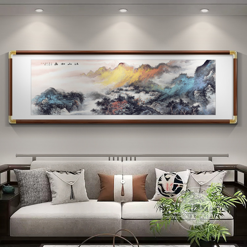 中式山水国画客厅沙发背景墙面装饰壁画大气风景画办公室水墨挂画