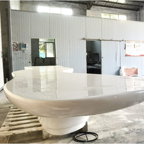 方圳厂家定制大型玻璃钢前台异形高端白色吧台美容院售楼接待台