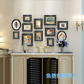 美式 饰画 做旧实木复古照片墙轻奢免打孔组合相框墙客厅装