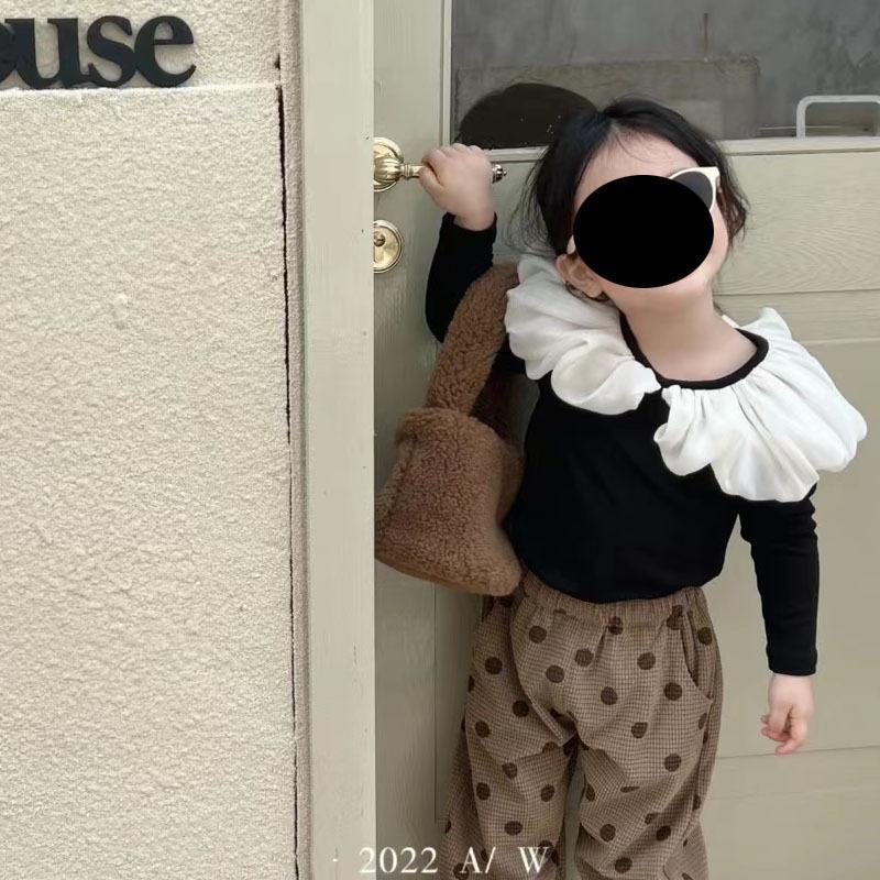 女童黑色花边领打底衫202u3春秋薄款长袖甜美韩版公主弹力儿童T恤