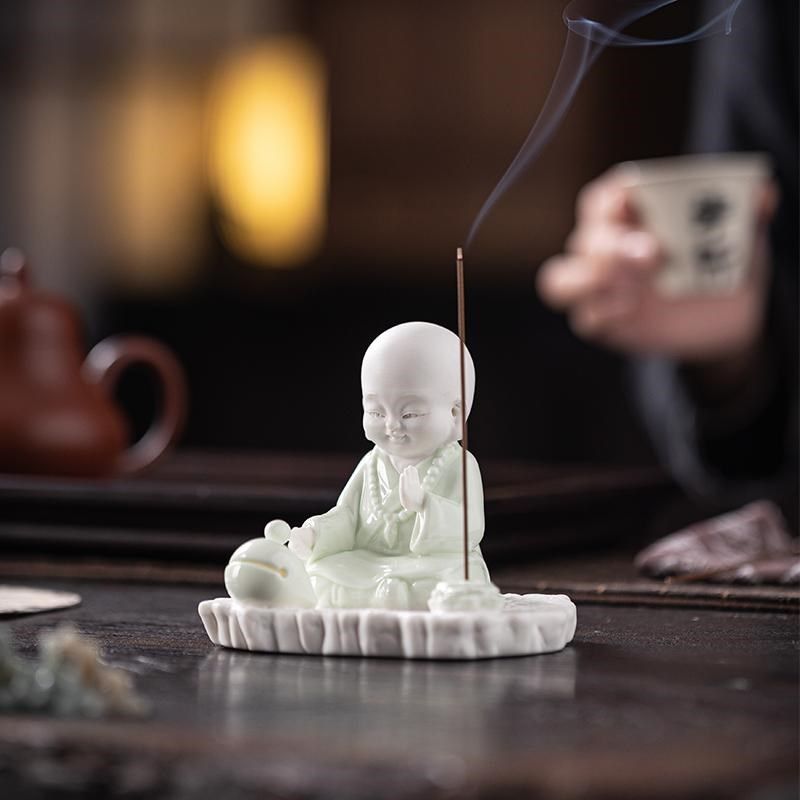 中式小和尚摆件陶瓷香炉家用室内禅意香薰炉香插香座檀香炉线香插,家居饰品,香托/香盘/香座/香插,淘宝优惠券,粉丝福利购,淘宝优惠卷