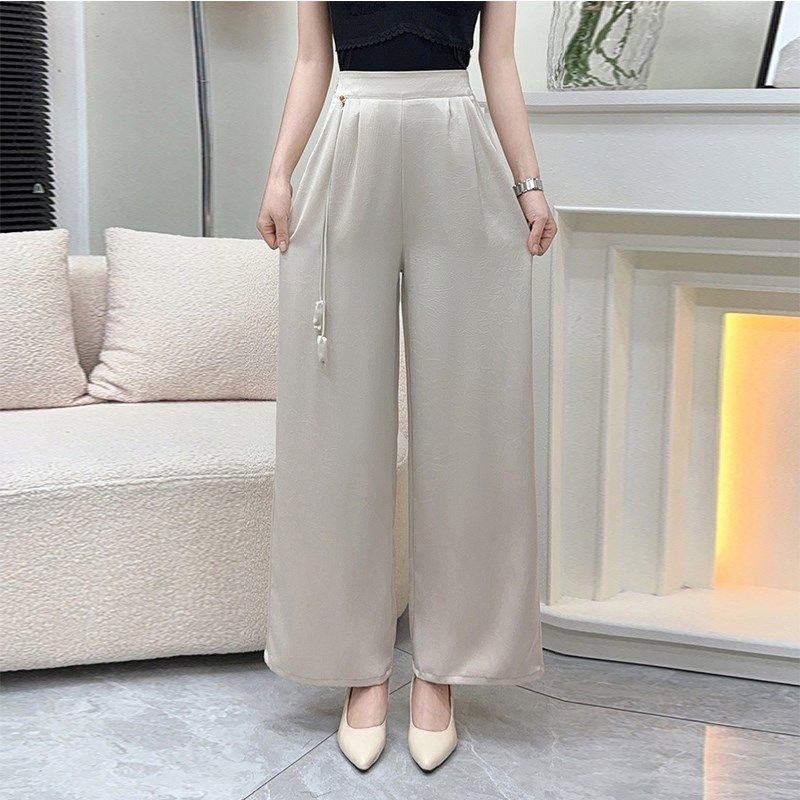 宽松阔腿裤女垂感九分夏季显瘦薄款休闲新款直筒高腰妈妈裤子松紧,女装/女士精品,休闲裤,淘宝优惠券,粉丝福利购,淘宝优惠卷