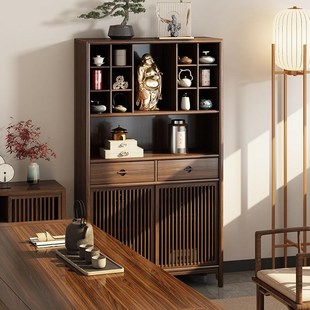 新中式乌金木博古架多宝阁置物架实木展示收纳佛龛柜阳台茶叶水柜