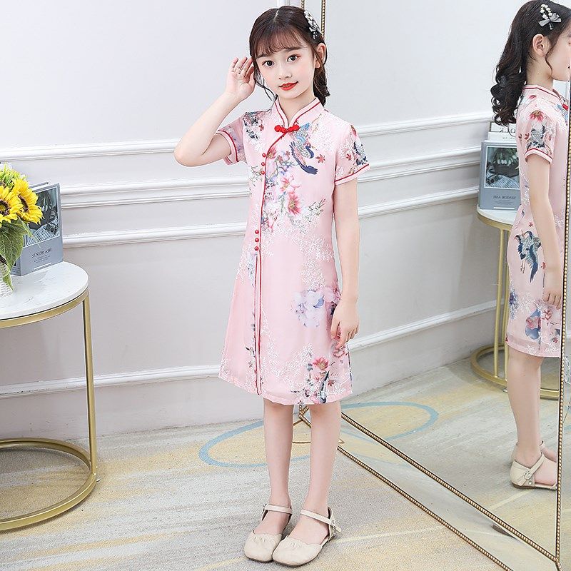 女童旗袍公主连衣裙子儿p童装洋气夏装7夏季汉服2024新款6网红4岁