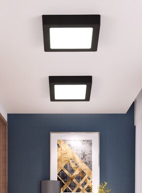 led黑色明装筒灯天花o超薄面板灯圆方形过道阳飘窗卫吸顶灯6W12W1