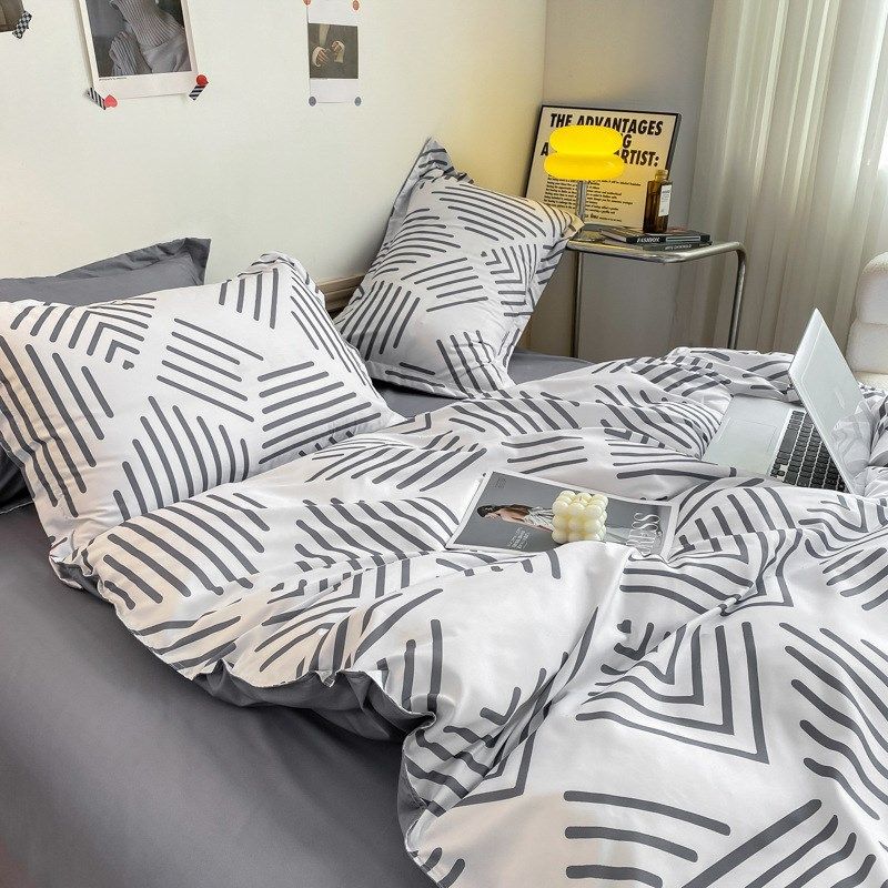 春夏季日式简约条纹四件套水洗棉D床单被套罩学生宿舍单人三件套,床上用品,床品套件/四件套/多件套,淘宝优惠券,粉丝福利购,淘宝优惠卷