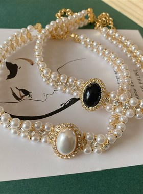 新品 复古优雅珍珠项链赫本风气质百搭法式锁骨链旗袍礼服配饰女