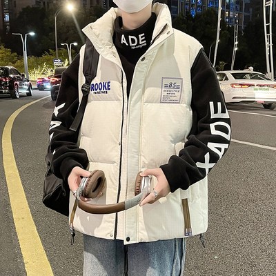 初中学生羽绒棉j马甲男孩青少年秋冬装马夹背心大童立领棉衣外套