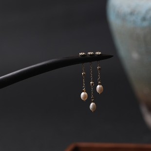 【临江仙】檀木珍珠步摇流苏发簪复古旗袍新中式盘发簪子汉服头饰