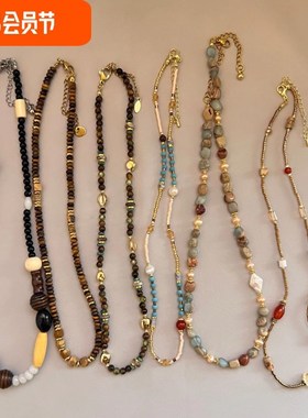 复古新中式锁骨链小众女中国风叠戴气质虎眼石串珠项链