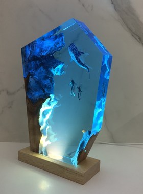 创意海洋家居饰品艺术摆件手工艺品潜水员桌面小夜灯情侣生日礼物