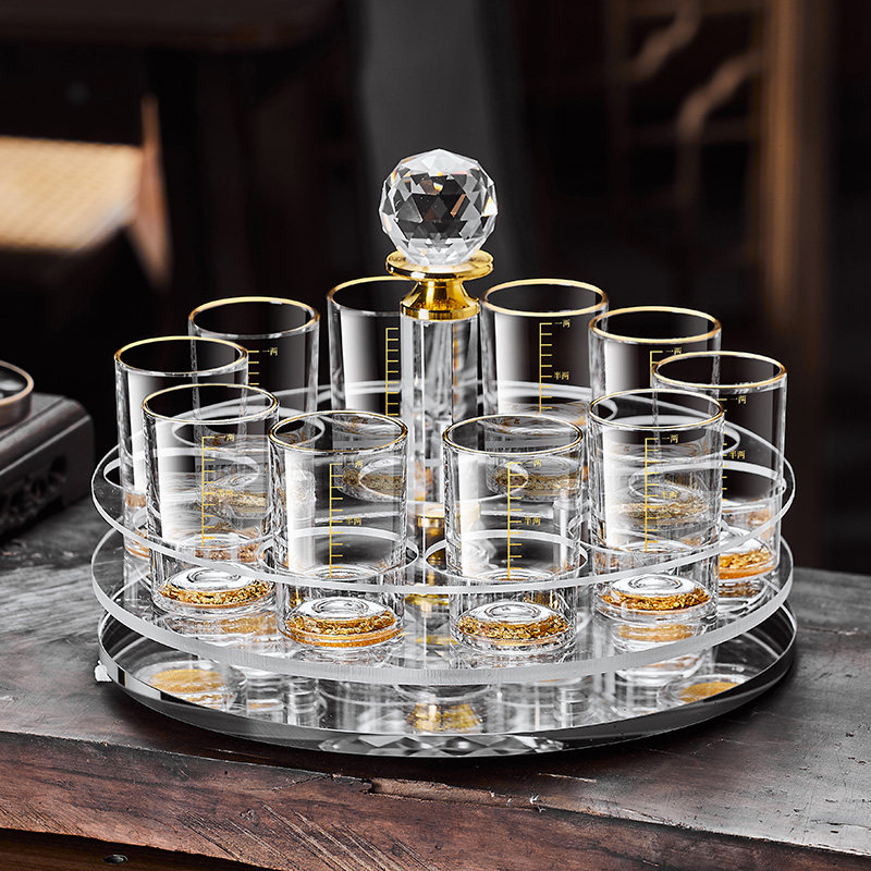 轻奢高档白酒杯套装家用白酒分酒器带刻度二两酒杯水晶玻璃烈酒杯