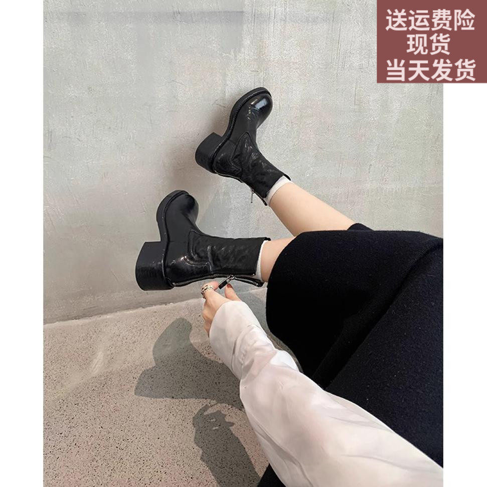 马皮版~2023年秋冬r新款马丁靴子复古粗跟后拉链油皮擦色短靴女潮,女鞋,马丁靴,淘宝优惠券,粉丝福利购,淘宝优惠卷