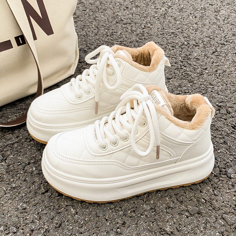 爆款厚底加绒保暖高帮小白鞋女2024冬季新款P学生百搭板鞋休闲棉,女鞋,休闲板鞋,淘宝优惠券,粉丝福利购,淘宝优惠卷