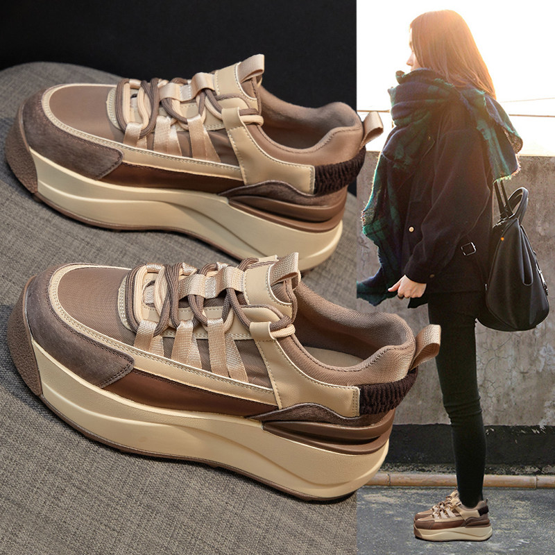 真皮棉鞋子女2023年新款秋冬加绒爆款老爹鞋厚底松糕运动休闲板鞋,女鞋,老爹鞋,淘宝优惠券,粉丝福利购,淘宝优惠卷