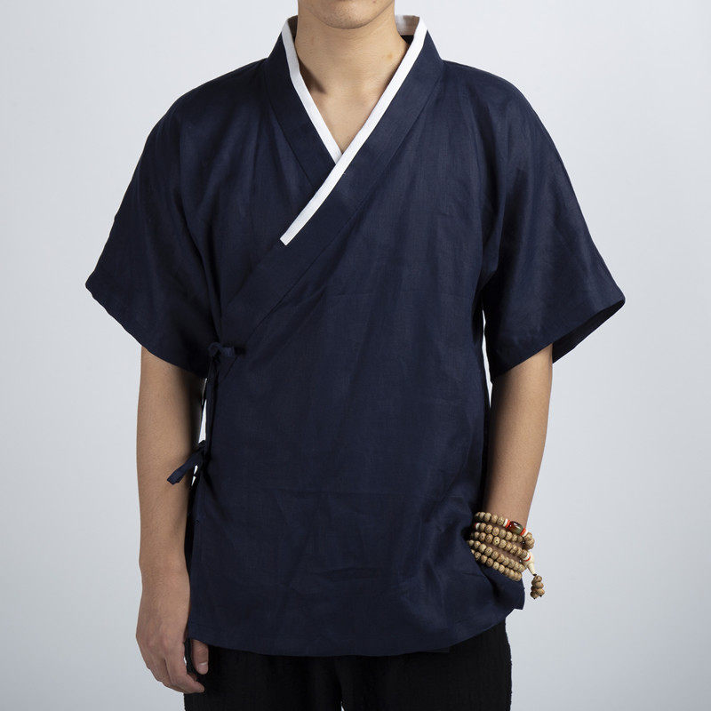 新中式斜a襟汉服男春夏复古设计感中国风短款上衣交领五分中袖衬,男装,其他民族服装,淘宝优惠券,粉丝福利购,淘宝优惠卷