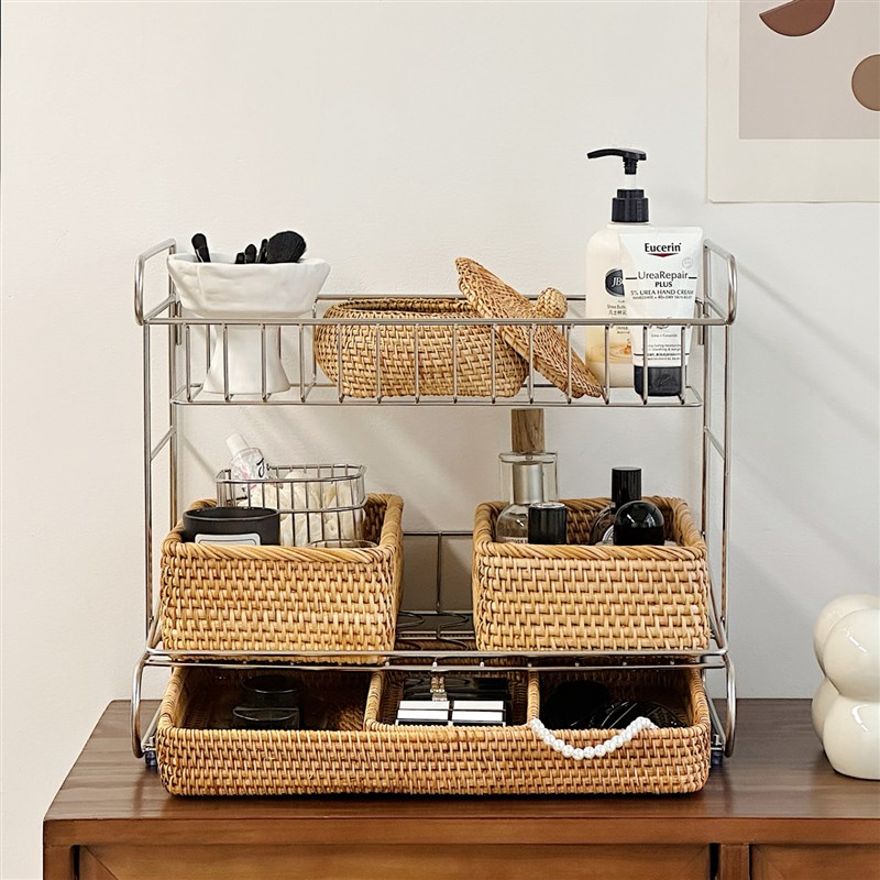 不锈钢桌面小型化妆品护肤品收纳架多层水杯整理置物架小众高级感