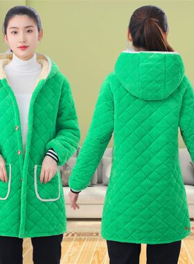 冬季女新款成人罩衣加绒加厚三层保暖修身干活穿工作服围裙扣子
