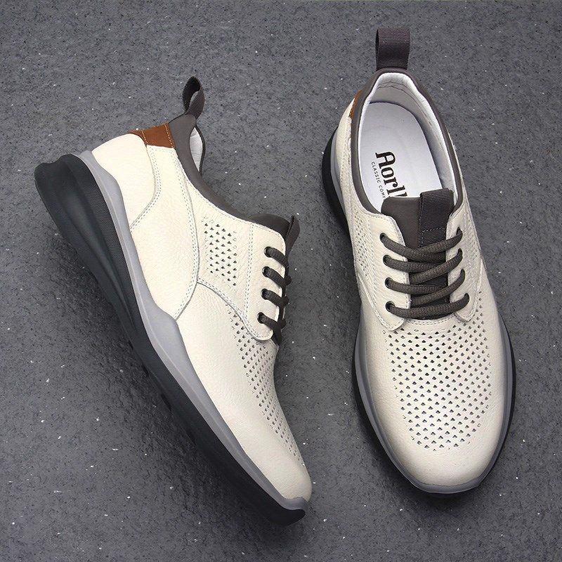 夏季打孔休闲皮鞋男真皮软底男鞋白色软皮镂空透气男士运动休闲鞋,流行男鞋,时尚休闲鞋,淘宝优惠券,粉丝福利购,淘宝优惠卷