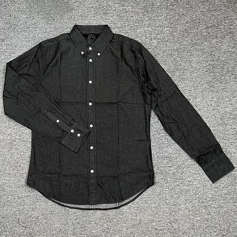 美式男士春秋款j男士亚麻牛仔衬衫上衣长袖百搭衬衣纯色男装牛仔