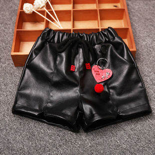 女童皮短裤春冬2j021复古显瘦黑色皮裤高腰外穿休闲直筒阔腿短裤
