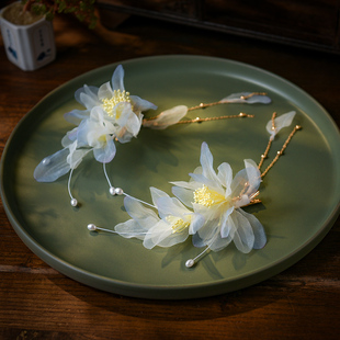 新款蓝色仙美夹子穿汉服配的精灵仙F子头饰女款国风古典舞发饰森