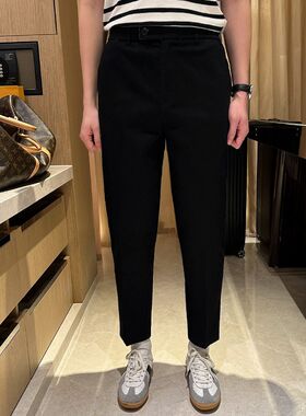 轻熟风简约白色松紧带裤子男高级黑色九分裤直M筒休闲裤男2024新