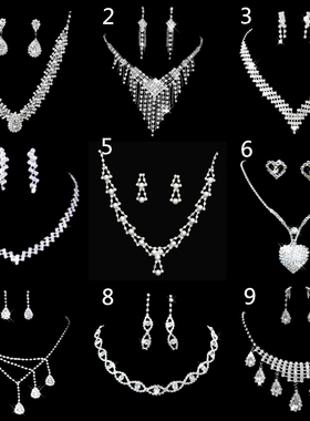 韩式新娘水钻爪钻项链耳环二件套装婚纱礼服配饰舞台宴会银色套链