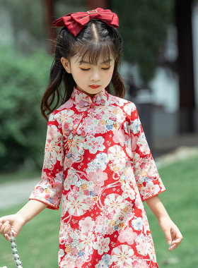 儿童长袖旗袍2021秋装s新款女童中国风唐装连衣裙宝宝汉服纯棉旗