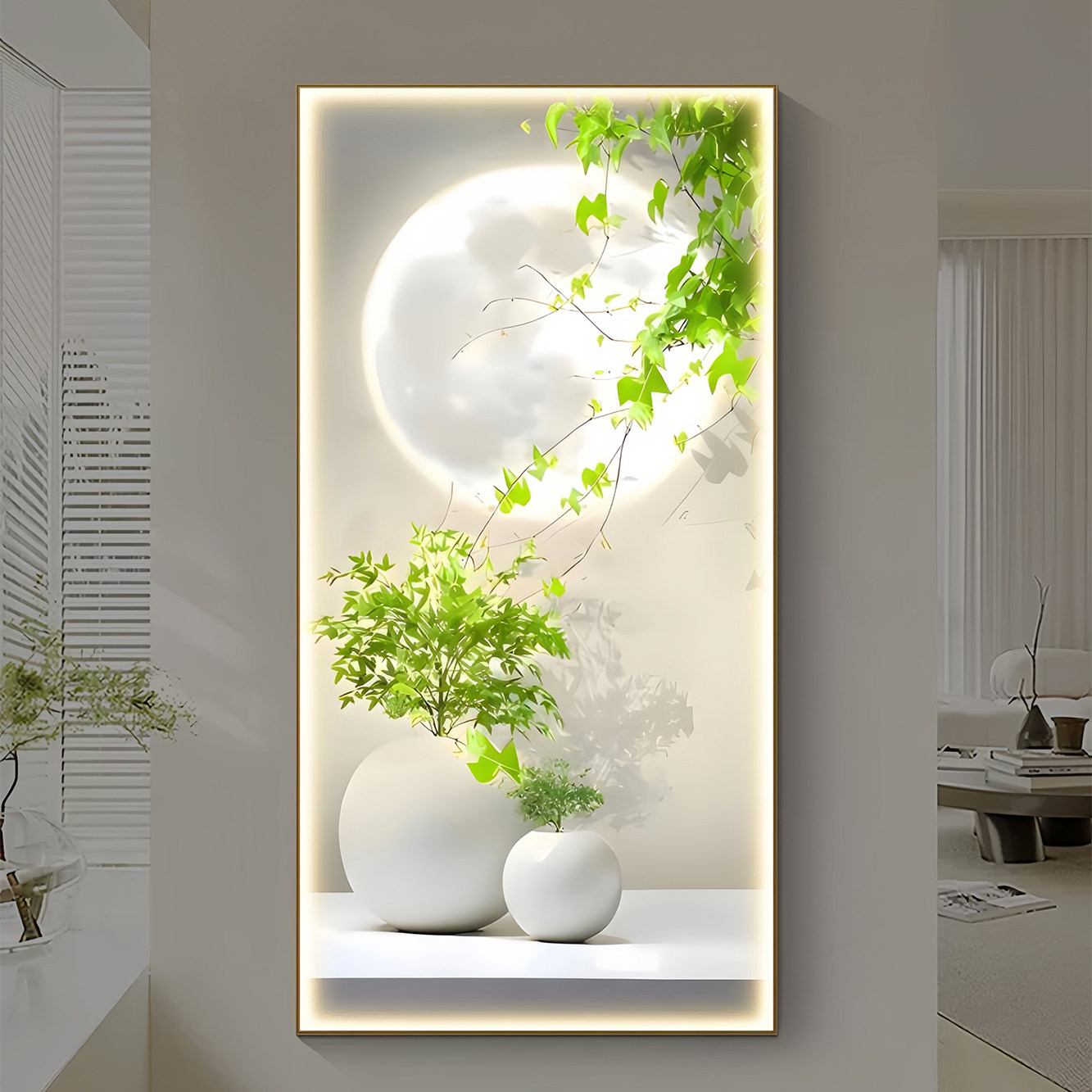 北欧玄关装饰画绿植奶油风入户走廊尽头挂画小清新过道背景墙壁画