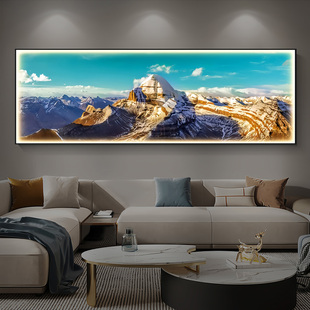 背靠金山客厅装饰画冈仁波齐镶钻高档发光沙发背景墙壁画挂画山水