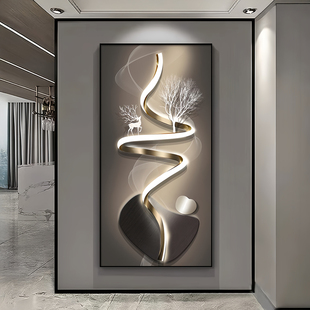 画轻奢现代 画高档镶钻发光带灯走廊过道挂画 鹿鹿高升玄关装 饰画