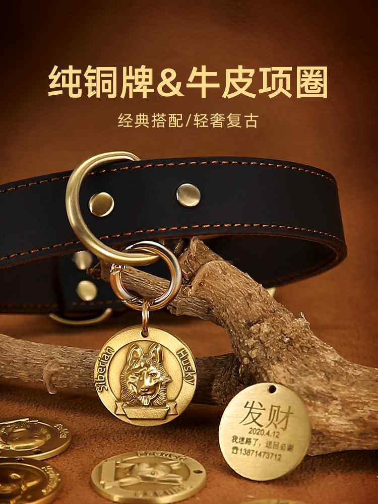 狗牌定制防丢身份牌狗脖圈泰迪大型犬金毛真皮狗狗项圈宠物刻字牌